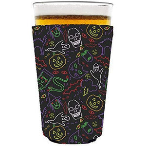 pint glass koozie with halloween characters in neon colors design