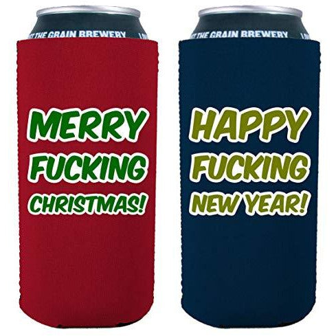 Merry Fucking Christmas Happy Fucking New Year 16 oz. Can Coolie