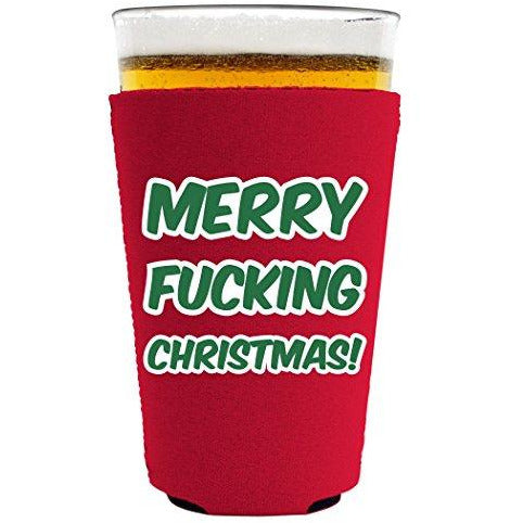 Merry Fucking Christmas and Happy Fucking New Years Pint Glass Koozie Set