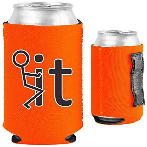 orange magnetic can koozie with funny fuck it (stick figure) design