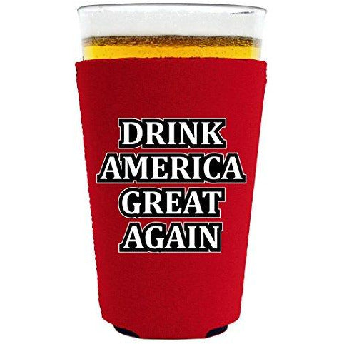 pint glass koozie with drink america great again design