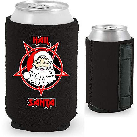 black magnetic can koozie with hail santa funny design