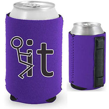 Load image into Gallery viewer, purple magnetic can koozie with fuck it stick figure funny design
