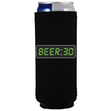 Load image into Gallery viewer, black slim can koozie with beer 30 funny design thirty
