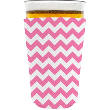 Load image into Gallery viewer, pint glass koozie with chevron zigzag stripe design in pink
