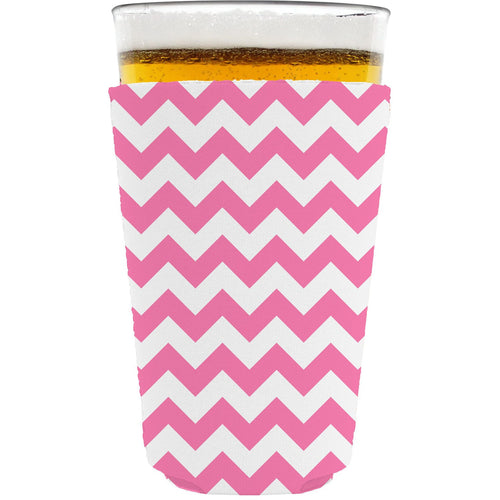 pint glass koozie with chevron zigzag stripe design in pink