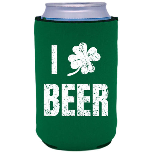 Green Koozie with I Shamrock Beer Design in White