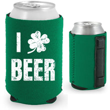 Load image into Gallery viewer, Green 12 oz. Magnetic Can Koozie with I Shamrock Beer Design in White
