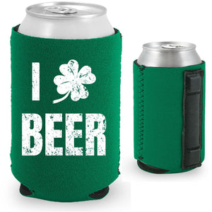 Green 12 oz. Magnetic Can Koozie with I Shamrock Beer Design in White