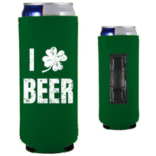 Load image into Gallery viewer, Green Magnetic 12 oz. Can Koozie with I Shamrock Beer Design in White
