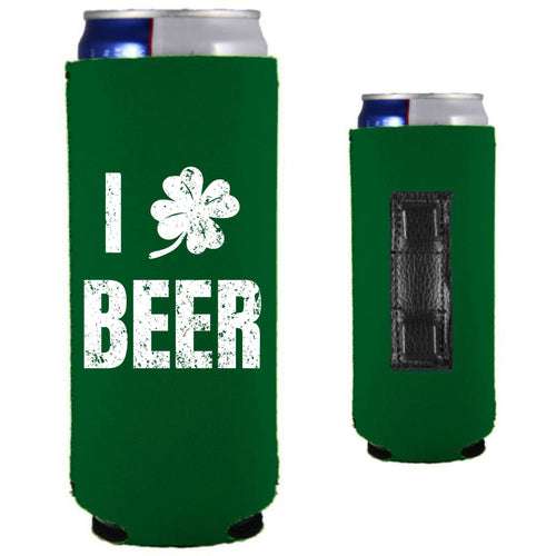 Green Magnetic 12 oz. Can Koozie with I Shamrock Beer Design in White