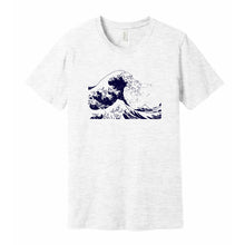 Load image into Gallery viewer, ash heather t shirt with japanese wave graphic design print
