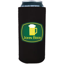 Load image into Gallery viewer, black 16oz can koozie with john beer funny design
