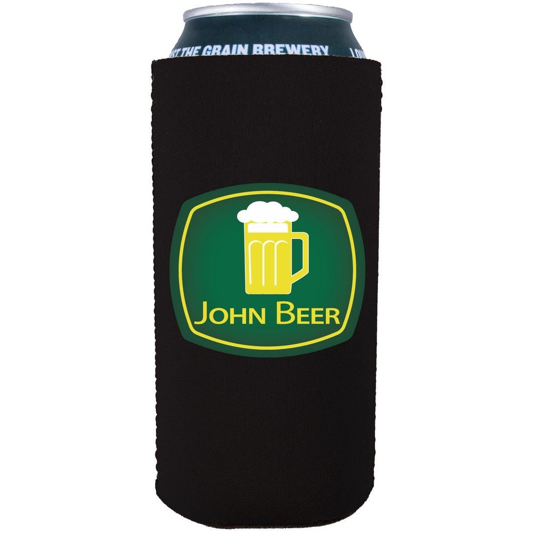 black 16oz can koozie with john beer funny design