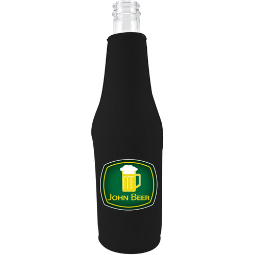 black beer bottle koozie with john beer funny design