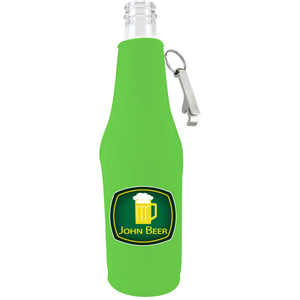 John Beer Bottle Coolie w/Opener Attached