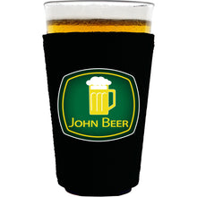 Load image into Gallery viewer, black pint glass koozie with john beer funny design
