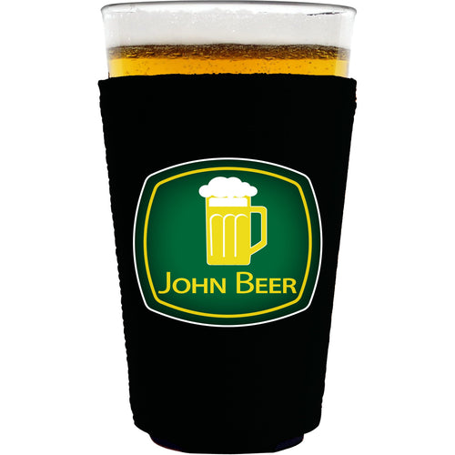 black pint glass koozie with john beer funny design