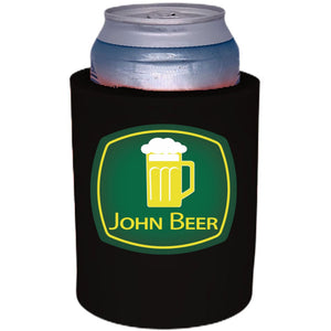 black thick foam old school can koozie with john beer funny design