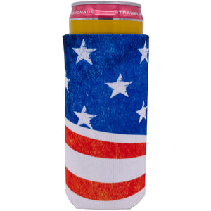 Vintage American Flag Slim Can Koozie with Stars and Stripes