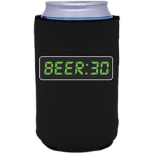 Load image into Gallery viewer, black can koozie with beer thirty funny design
