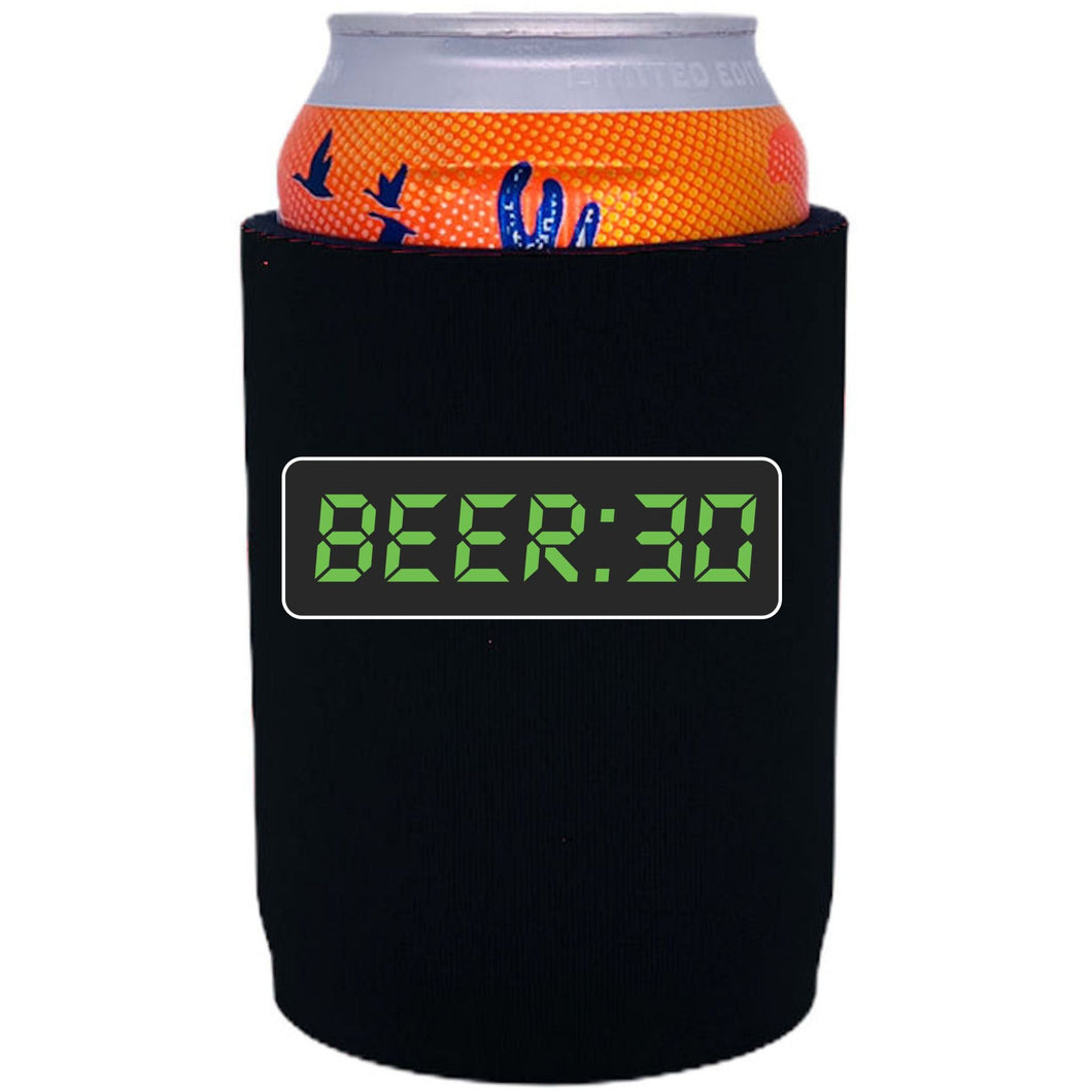 black full bottom can koozie with beer 30 funny design