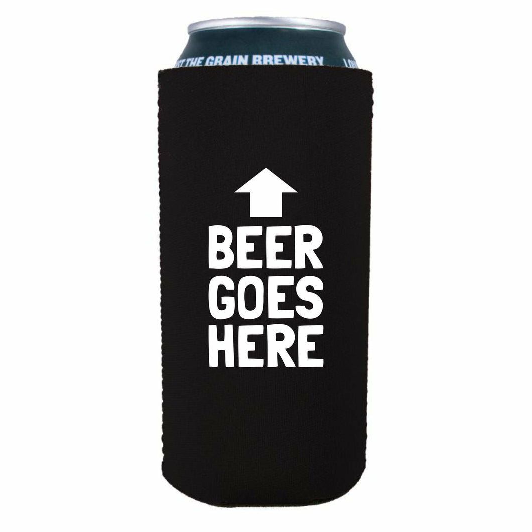 funny 16oz black koozie with beer goes here text design