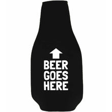 Load image into Gallery viewer, Beer Goes Here Beer Bottle Coolie w/Opener Attached
