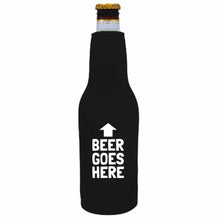 Load image into Gallery viewer, funny beer bottle koozie with beer goes here text design
