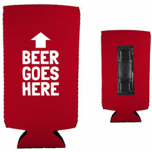 Load image into Gallery viewer, Beer Goes Here Magnetic Slim Can Coolie
