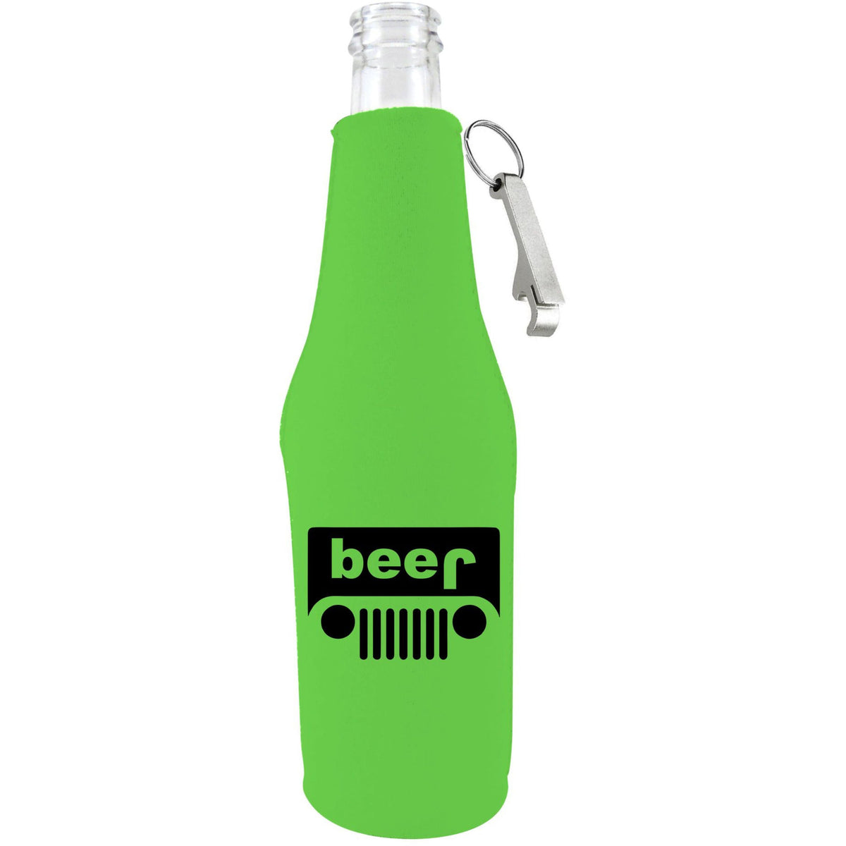 Beer jeep Beer Bottle Coolie w/Opener Attached Coolie Junction
