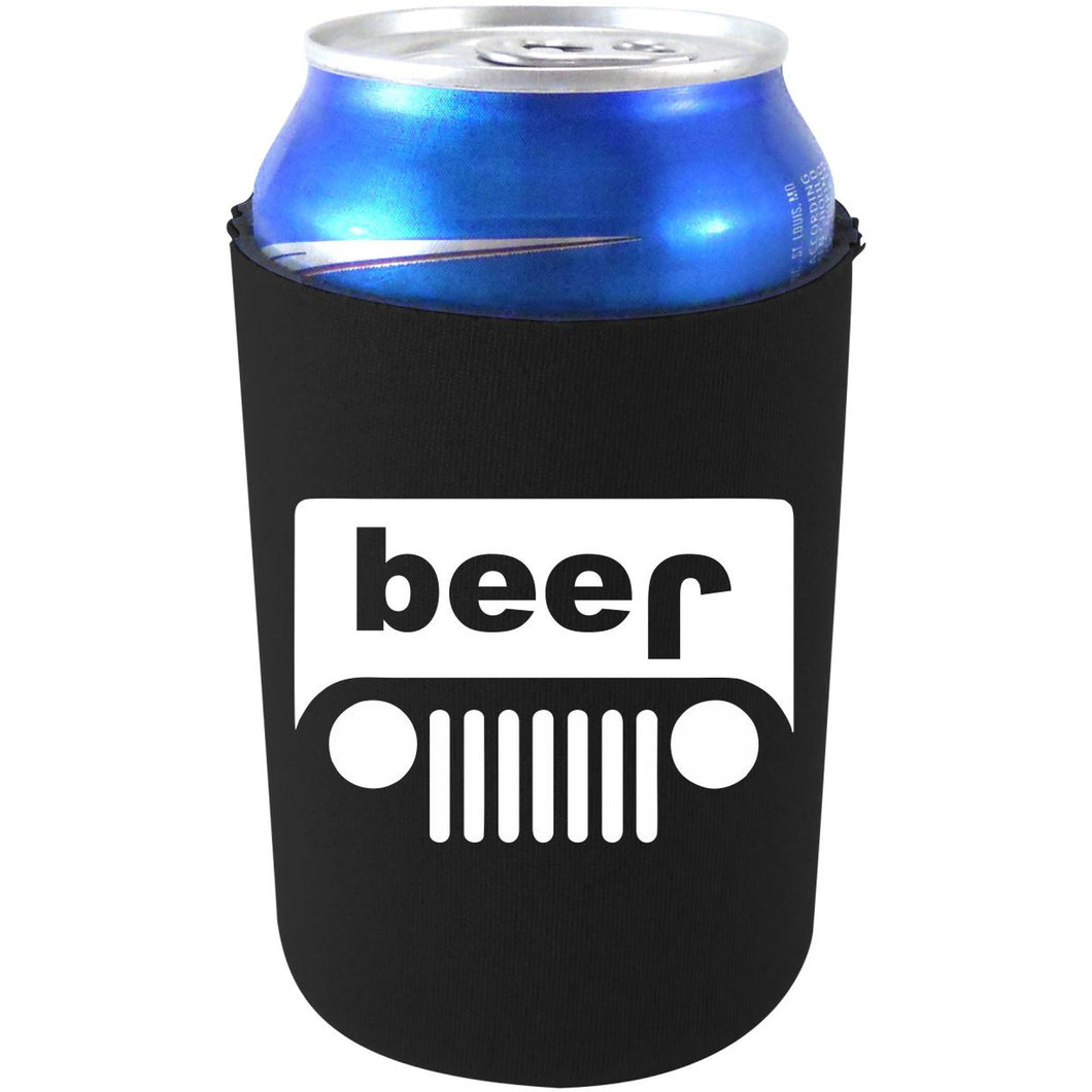 black can koozie with beer jeep funny design