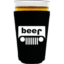Load image into Gallery viewer, black pint glass koozie with beer jeep funny design
