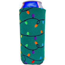 Load image into Gallery viewer, 24 ounce can koozie with christmas lights pattern design print
