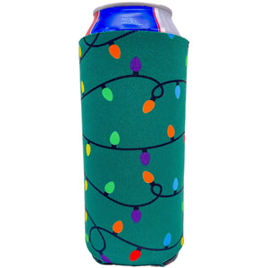 24 ounce can koozie with christmas lights pattern design print