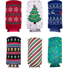 Load image into Gallery viewer, Christmas Holiday Pattern Slim 12oz Can Coolie Variety 6 Party Pack
