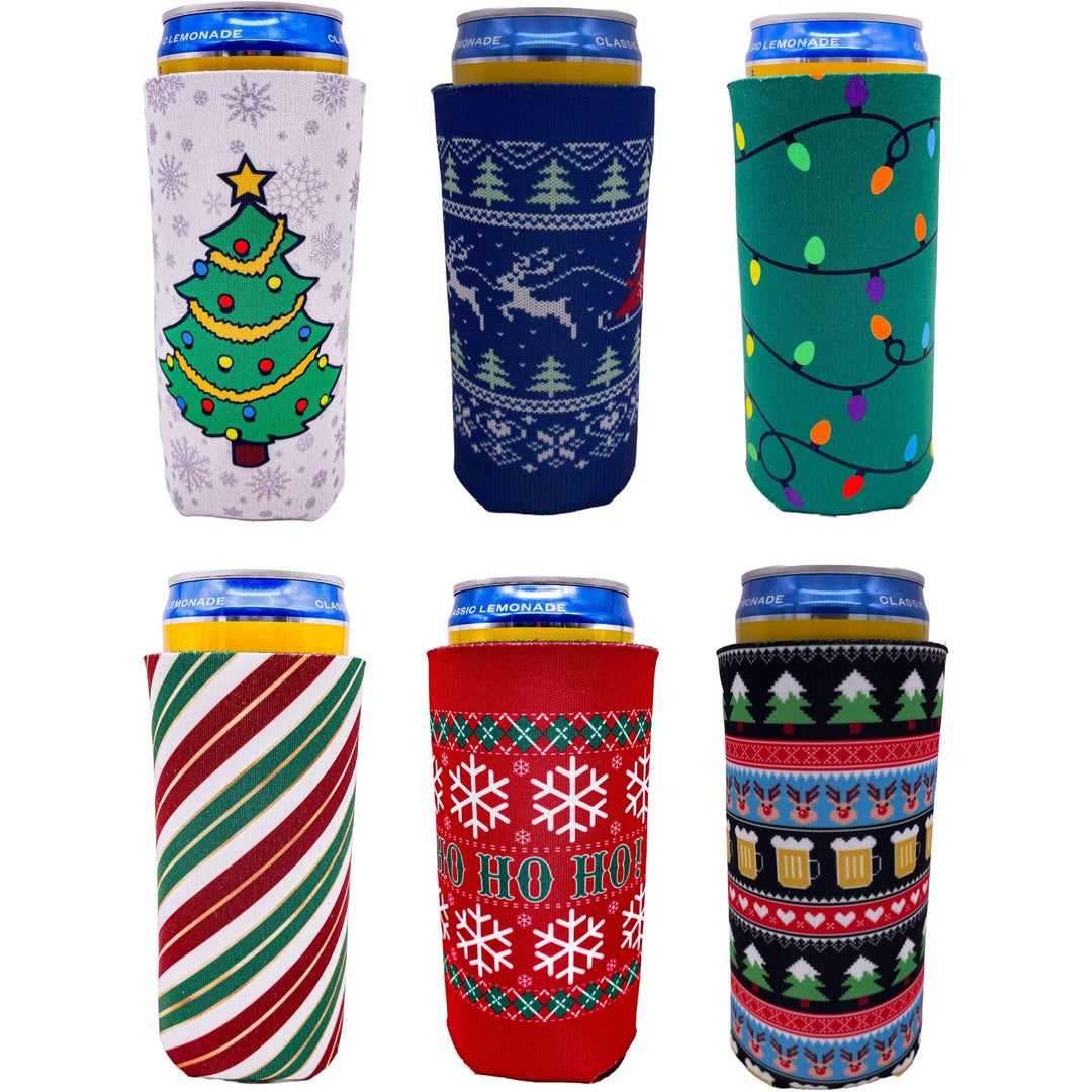 Christmas Holiday Pattern Slim 12oz Can Coolie Variety 6 Party