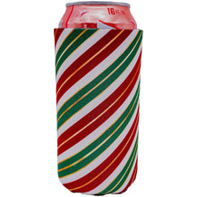 Load image into Gallery viewer, 16 ounce can koozie with christmas stripes pattern design print
