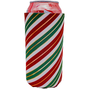 16 ounce can koozie with christmas stripes pattern design print
