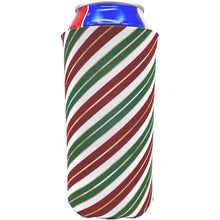Load image into Gallery viewer, 24 ounce can koozie with christmas stripes pattern design print
