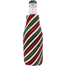 Load image into Gallery viewer, beer bottle koozie with christmas stripes pattern design print

