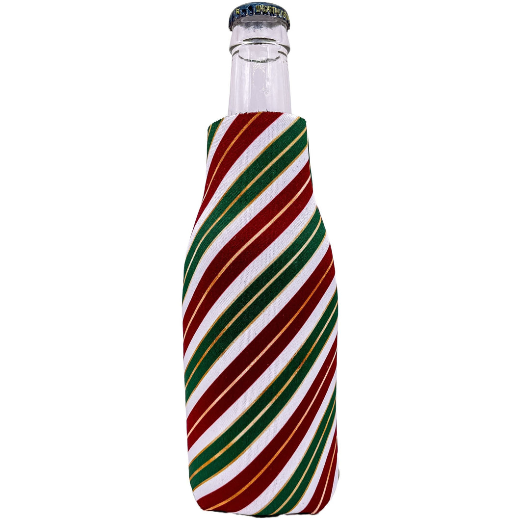 beer bottle koozie with christmas stripes pattern design print
