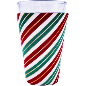pint glass koozie with christmas stripes pattern design print