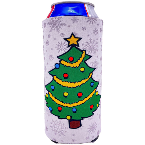 24 ounce can koozie with christmas tree design print