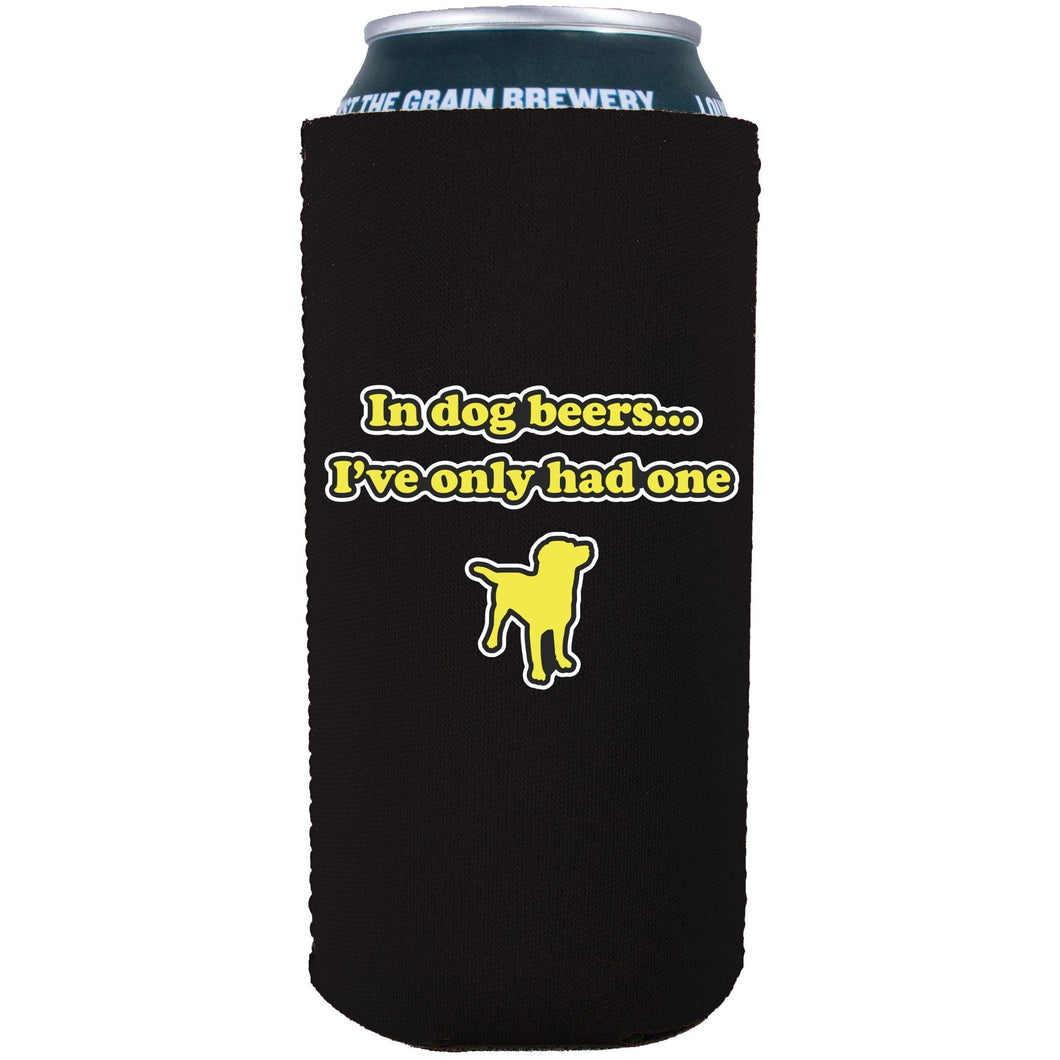 black 16oz can koozie with dog beers funny design