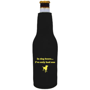 black beer bottle koozie with dog beers funny design
