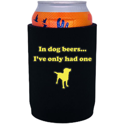 black full bottom can koozie with dog beers funny design