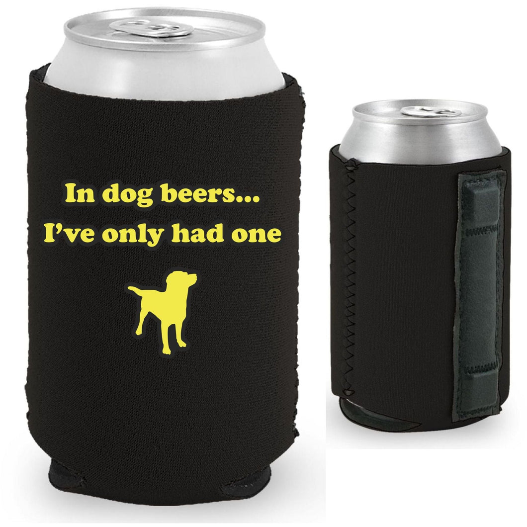 black magnetic can koozie with dog beers funny design