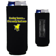 Load image into Gallery viewer, black magnetic slim can koozie with dog beers funny design
