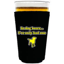 Load image into Gallery viewer, black pint glass koozie with dog beers funny design
